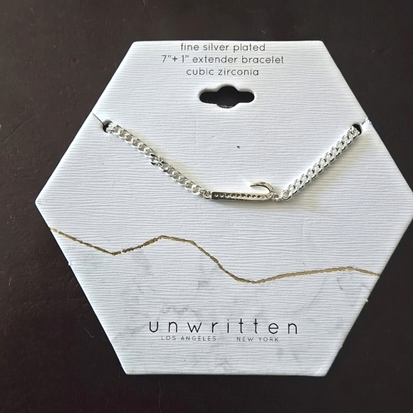 Unwritten Fine Silver-Plated "J" Bracelet with Cubic Zirconia - 7" + 1" Extender - Picture 1 of 3